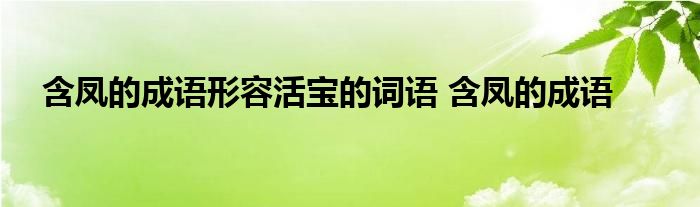 含凤的成语形容活宝的词语 含凤的成语 