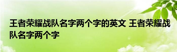 王者荣耀战队名字两个字的英文 王者荣耀战队名字两个字 