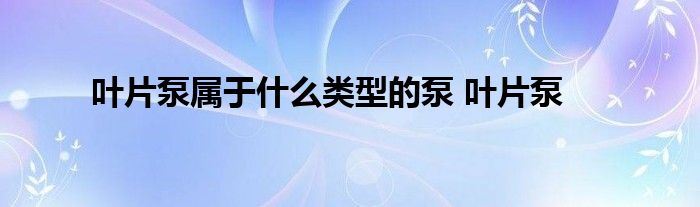 叶片泵属于什么类型的泵 叶片泵 