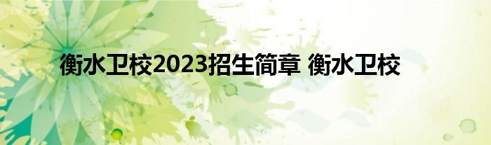 衡水卫校2023招生简章 衡水卫校 