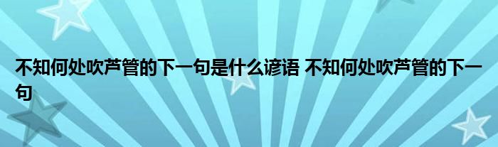 不知何处吹芦管的下一句是什么谚语 不知何处吹芦管的下一句 