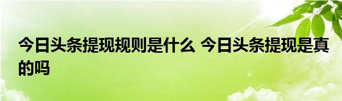 今日头条提现规则是什么 今日头条提现是真的吗 